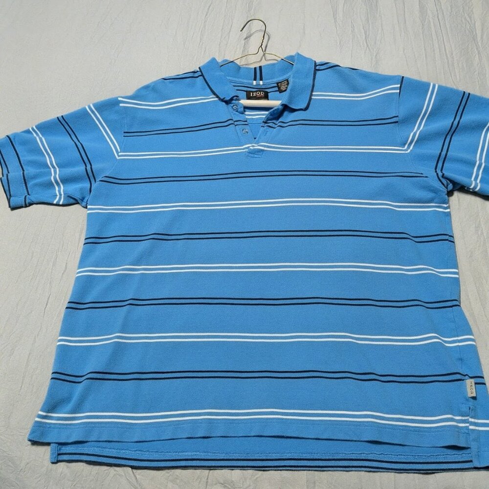 Izod XFG SWINGFLEX Polo Shirt Mens 2XL Blue Striped Short Sleeve Cool-FX